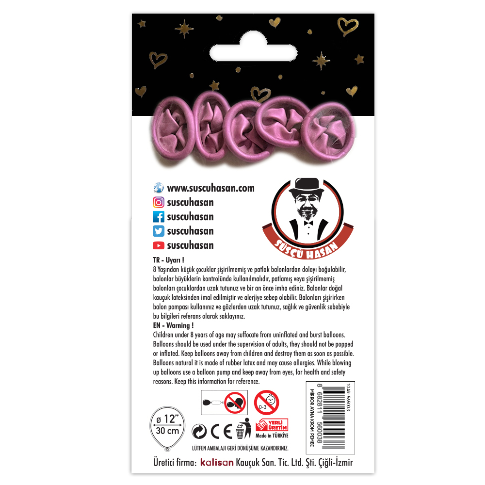 BALON PERAKENDE MİRROR AYNA KROM PEMBE 5 Lİ