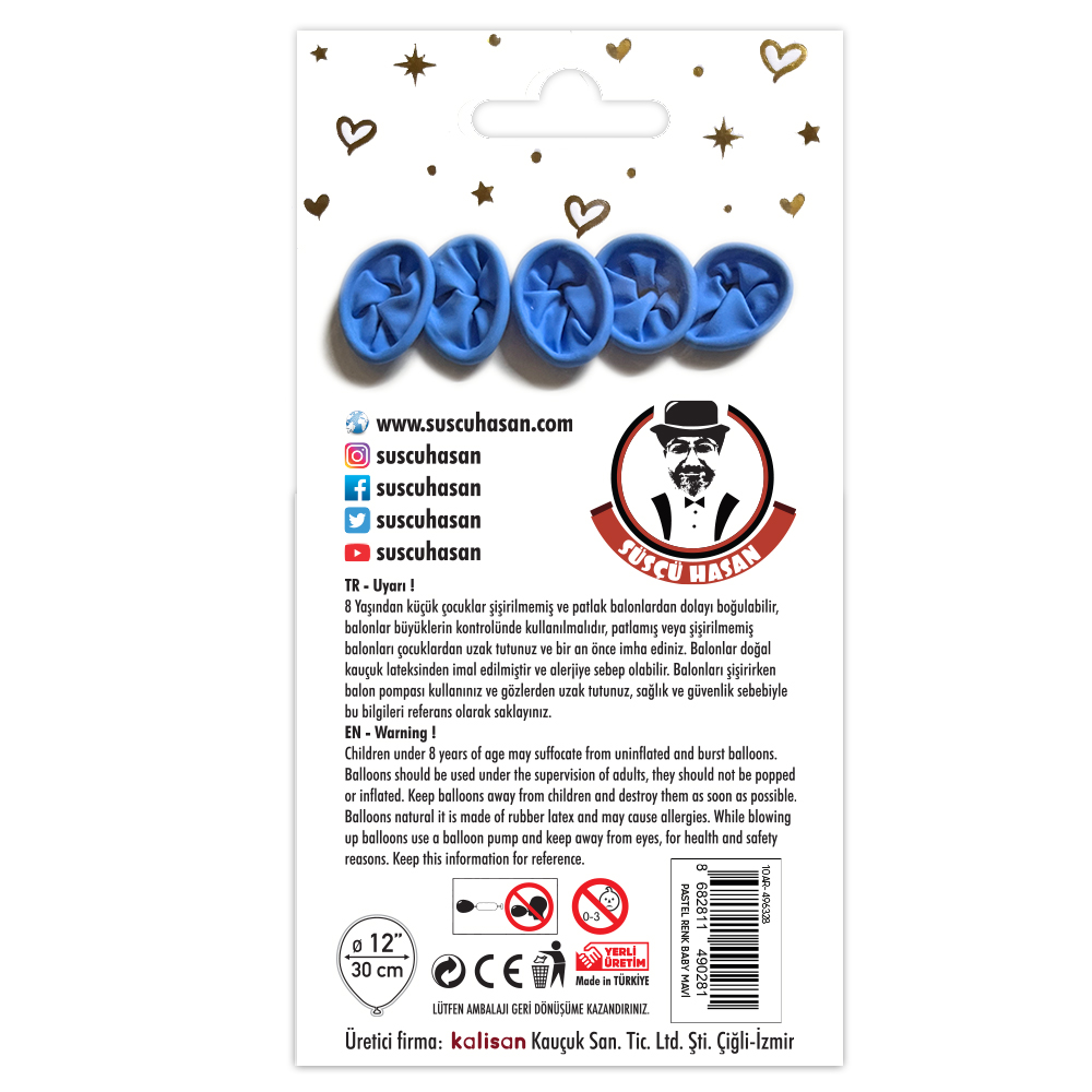 BALON PERAKENDE PASTEL BEBEK MAVİ 5 Lİ
