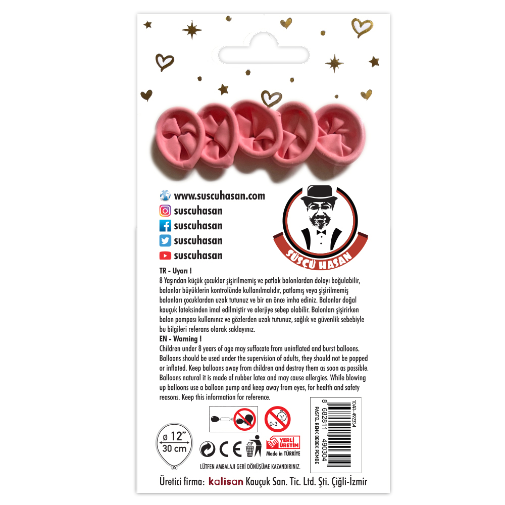 BALON PERAKENDE PASTEL BEBEK PEMBE 5 Lİ