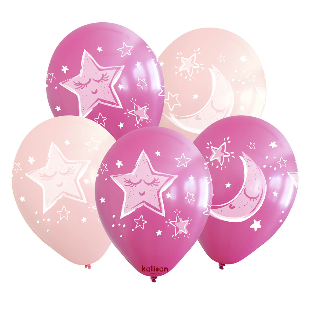 BALON BASK.KALİSAN 12 İNÇ AY VE YILDIZ PEMBE 25 Lİ