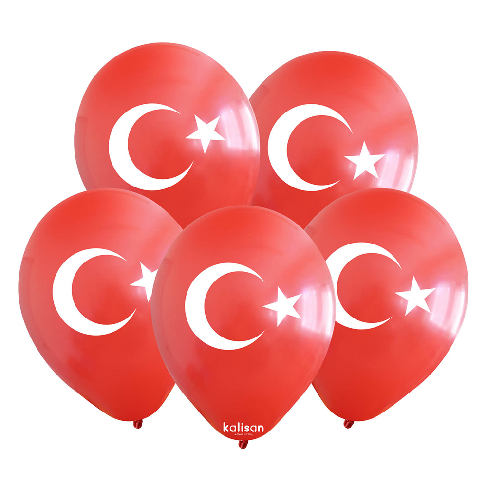 BALON BASKILI KALİSAN AY YILDIZ KIRMIZI  25 Lİ