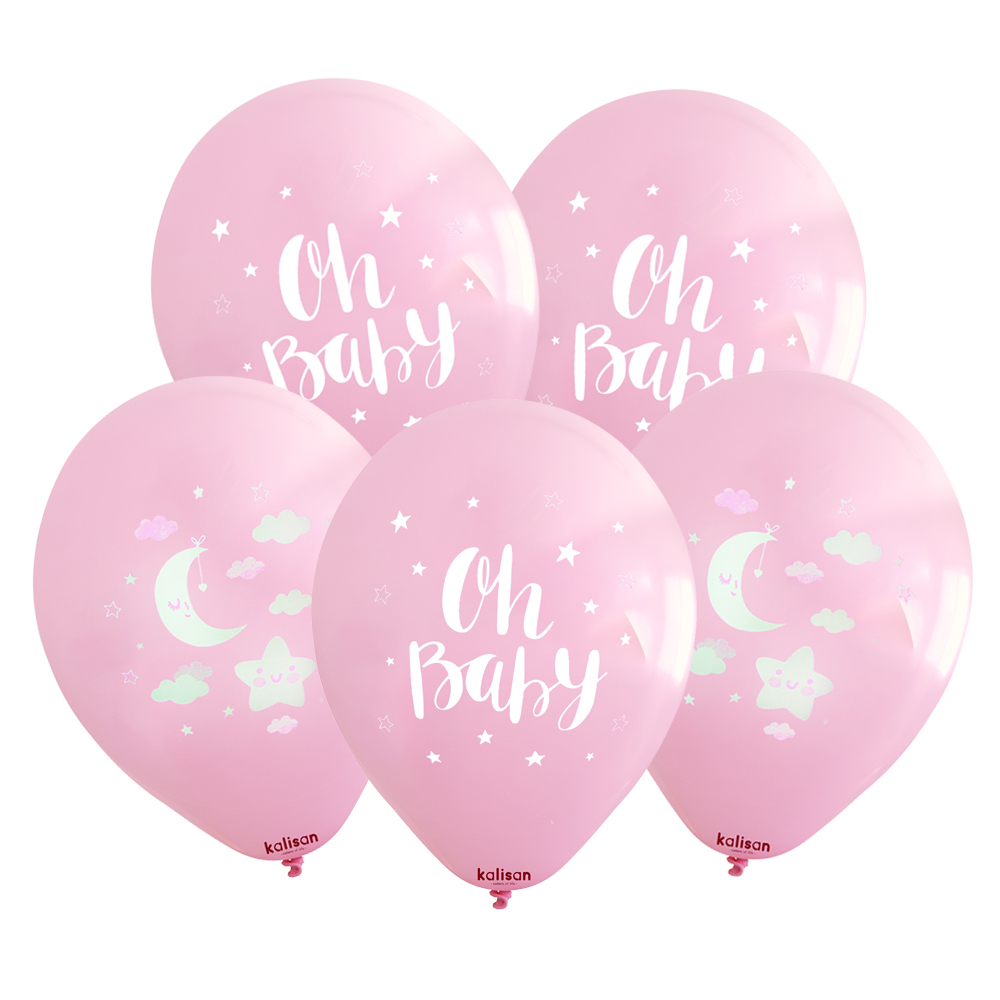 BALON BASKILI KALİSAN OH BABY BEBEK PEMBE  25 Lİ