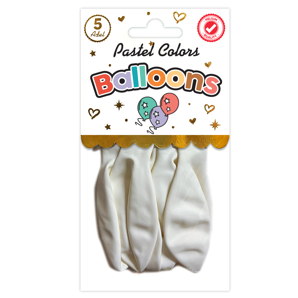 BALON PERAKENDE PASTEL BEYAZ 5 Lİ