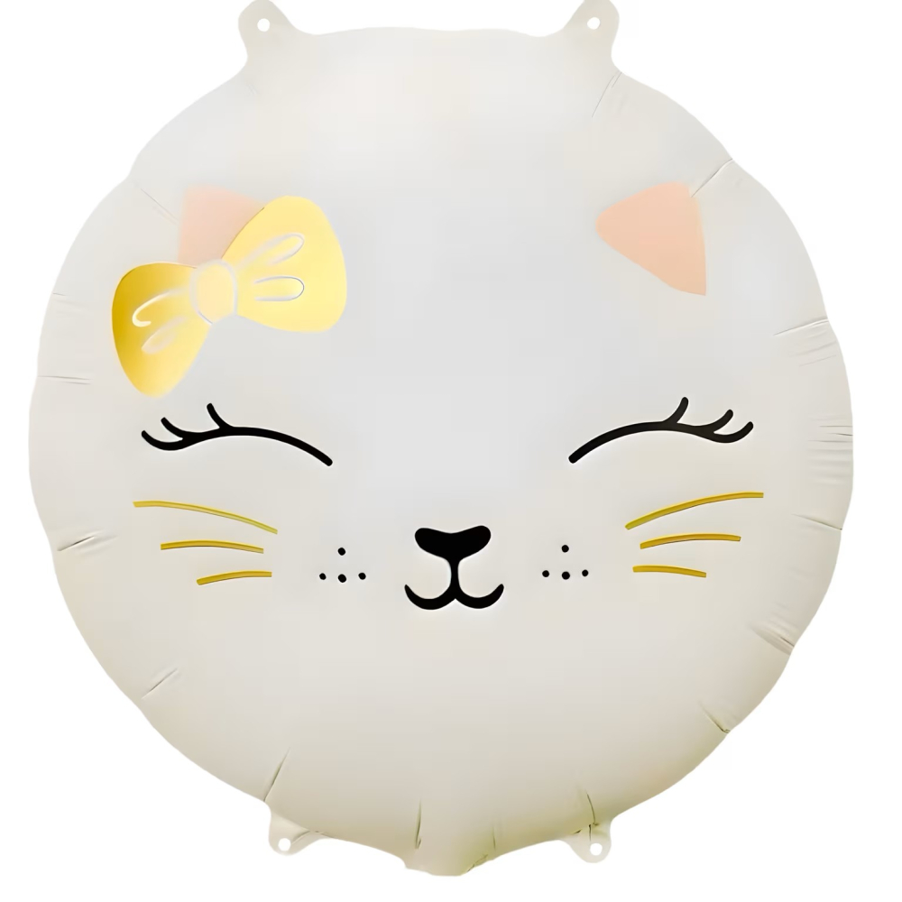 Folyo Balon Yuvarlak Retro  Beyaz Kedi 18 İnç